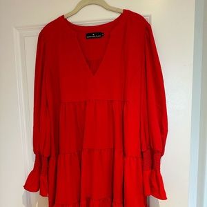 Pomander Place Tuckernuck Crepe Tiered Dress with Bell Sleeves